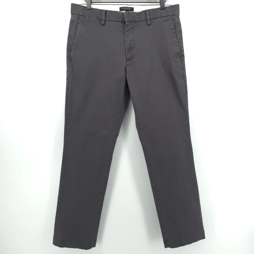 Banana Republic Mens Aiden Chino 32x30 Charcoal Gray Slim Fit Stretch Pants